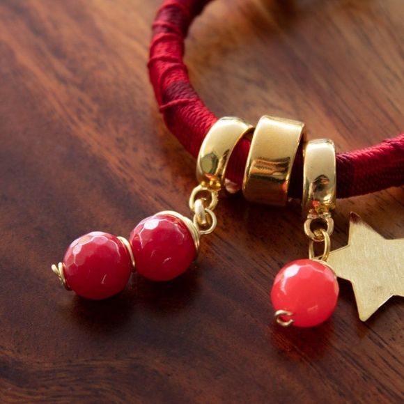 Handmade colorful bracelet gold plated adjustable new red - Picture 2 of 5